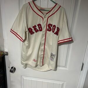 Mitchell & Ness Cream and Red Ted Williams Red Sox Jersey